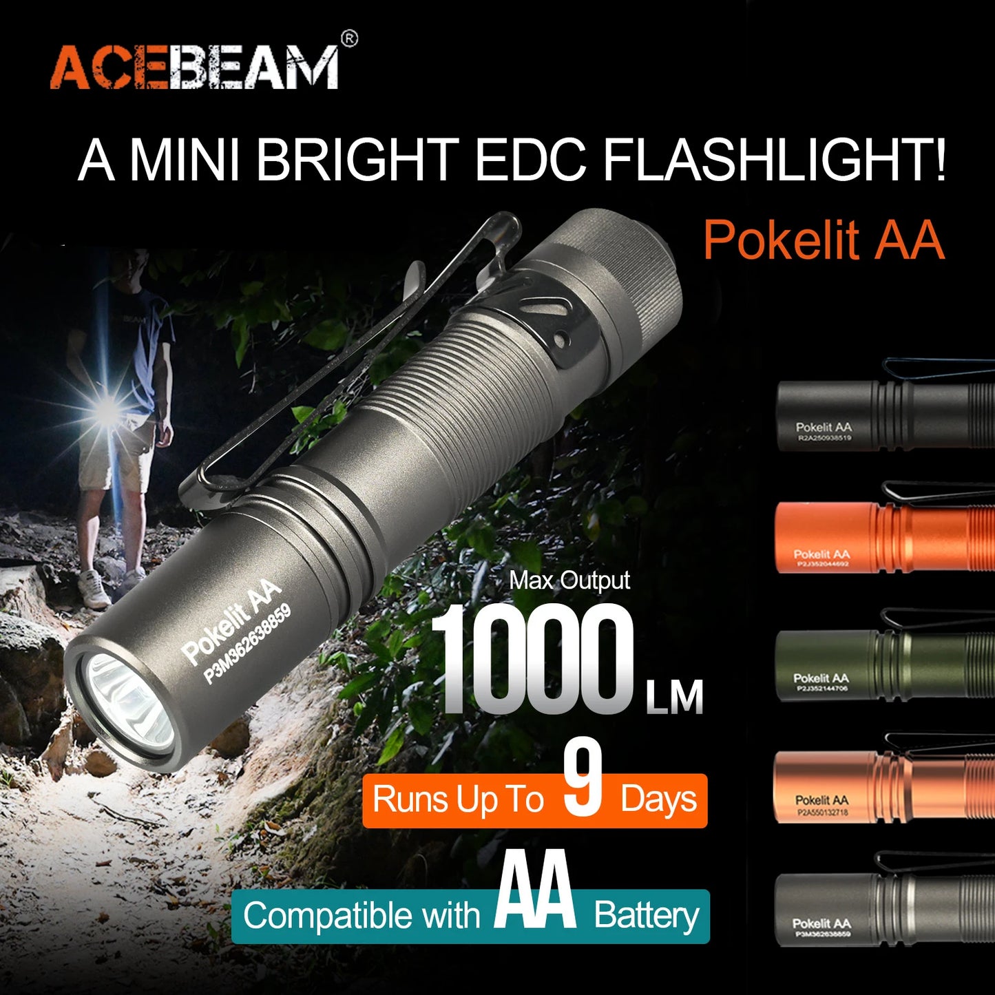 ACEBEAM Pokelit EDC Flashlight 1000 Lumens USB Rechargeable