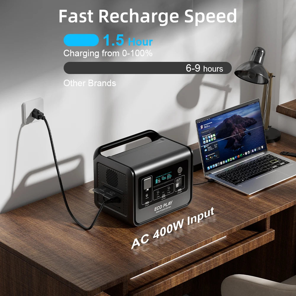 Eco Play EP800 512Wh Portable Power Station 800W AC Output