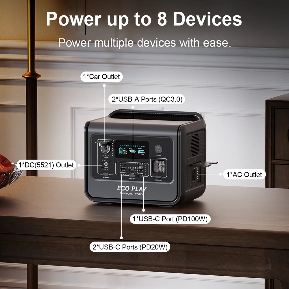 Eco Play EP800 512Wh Portable Power Station 800W AC Output