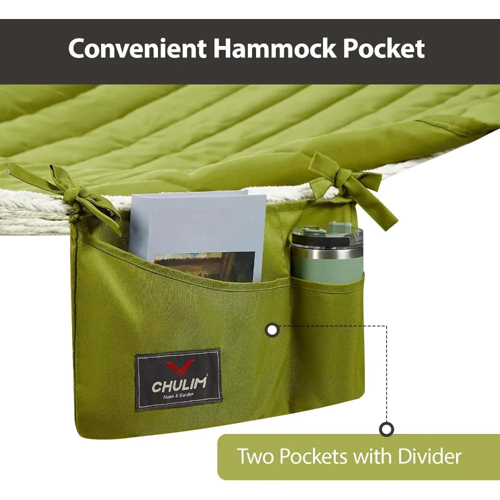 Outdoor Double Hammock With Hardwood Spreader Bars Durable