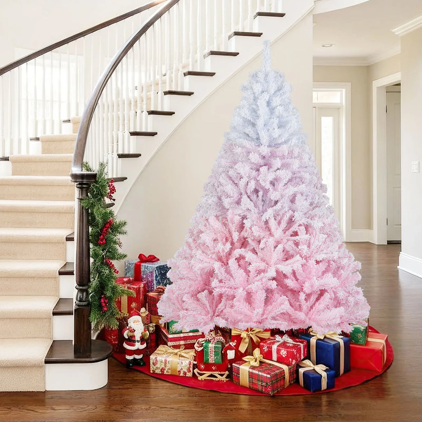 LIFEZEA Artificial Christmas Tree Hinged Flocked Indoor Holiday Decoration Lifelike