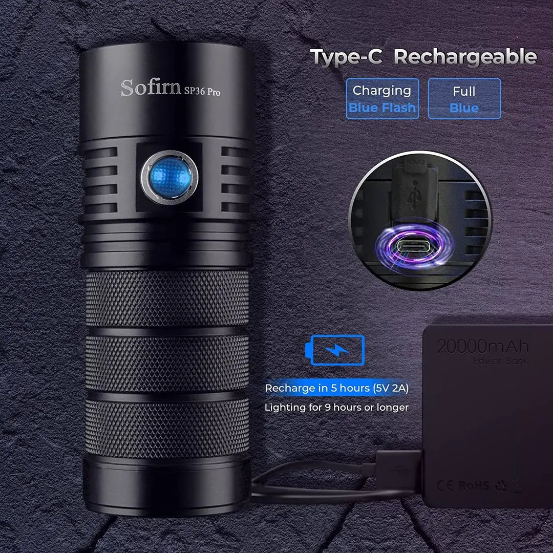 Sofirn SP36 Pro 8000lm LED Flashlight USB C Rechargeable