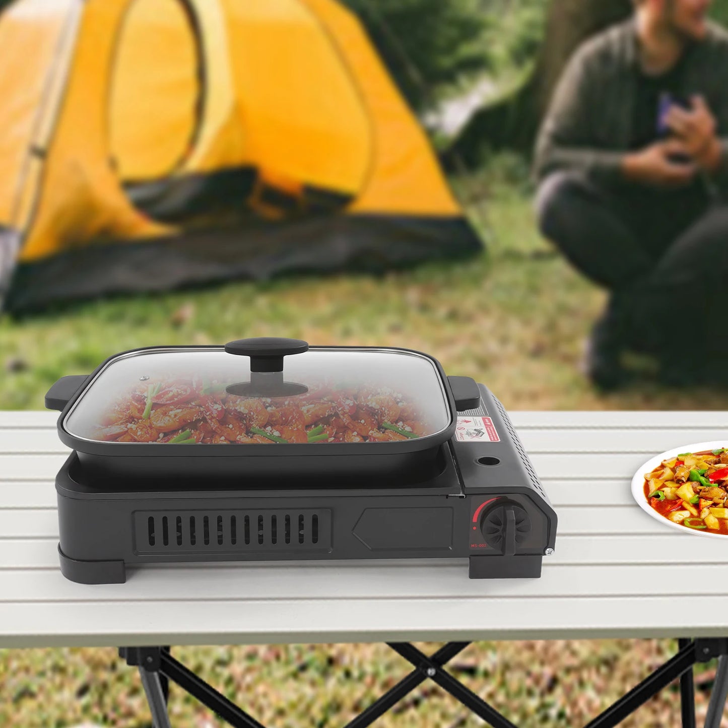 2.1KW Portable Butane Camping Grill Stove With Tray Lid
