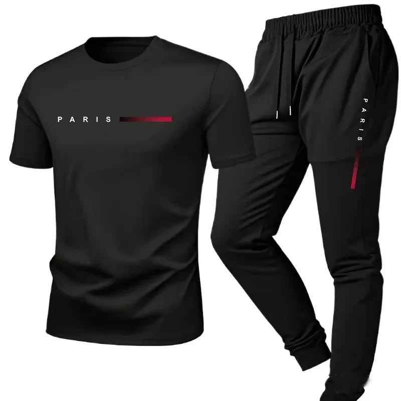 Paris Men's Two Piece Set Letter Print Summer Sports Fashion