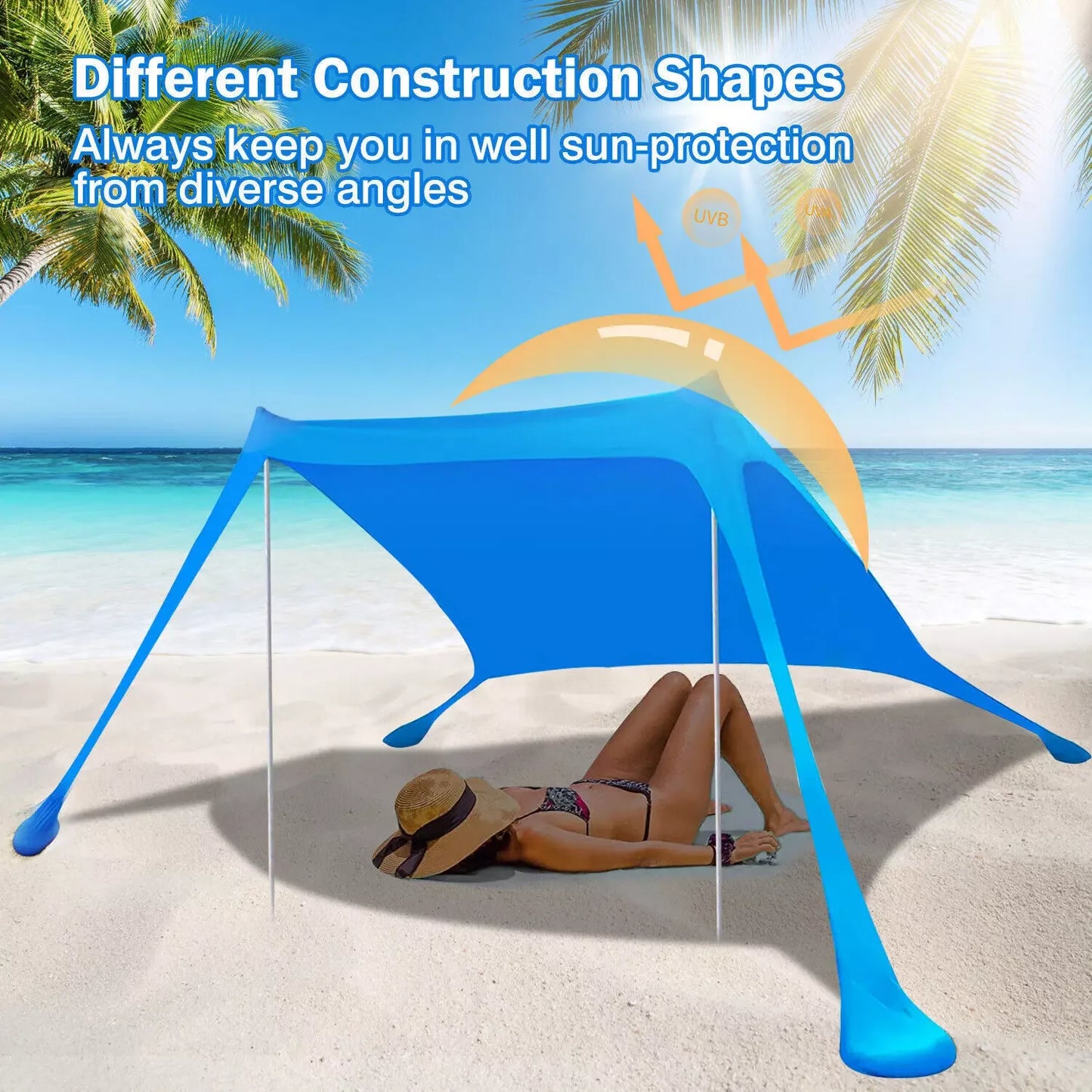 Outdoor Beach Tent Sun Shade UV Windproof Pop Up Sun Shelter