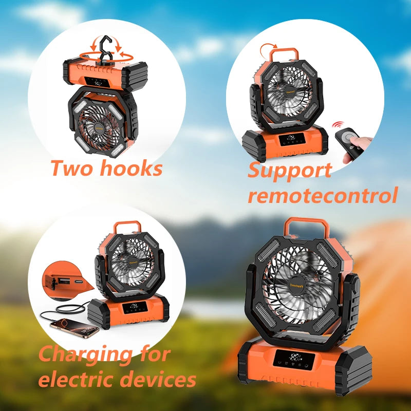 Portable 20000mAh LED Camping Fan With Touch Control