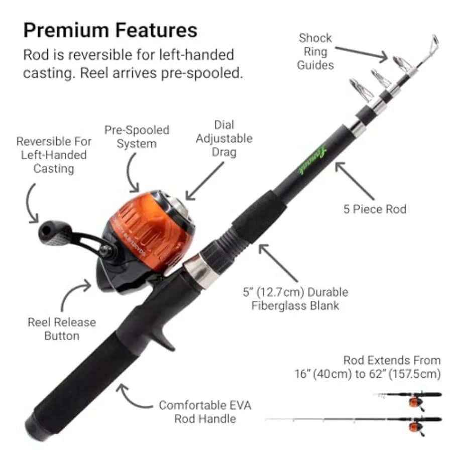 Portable Telescopic Fishing Rod Set With Tackle Box And Net