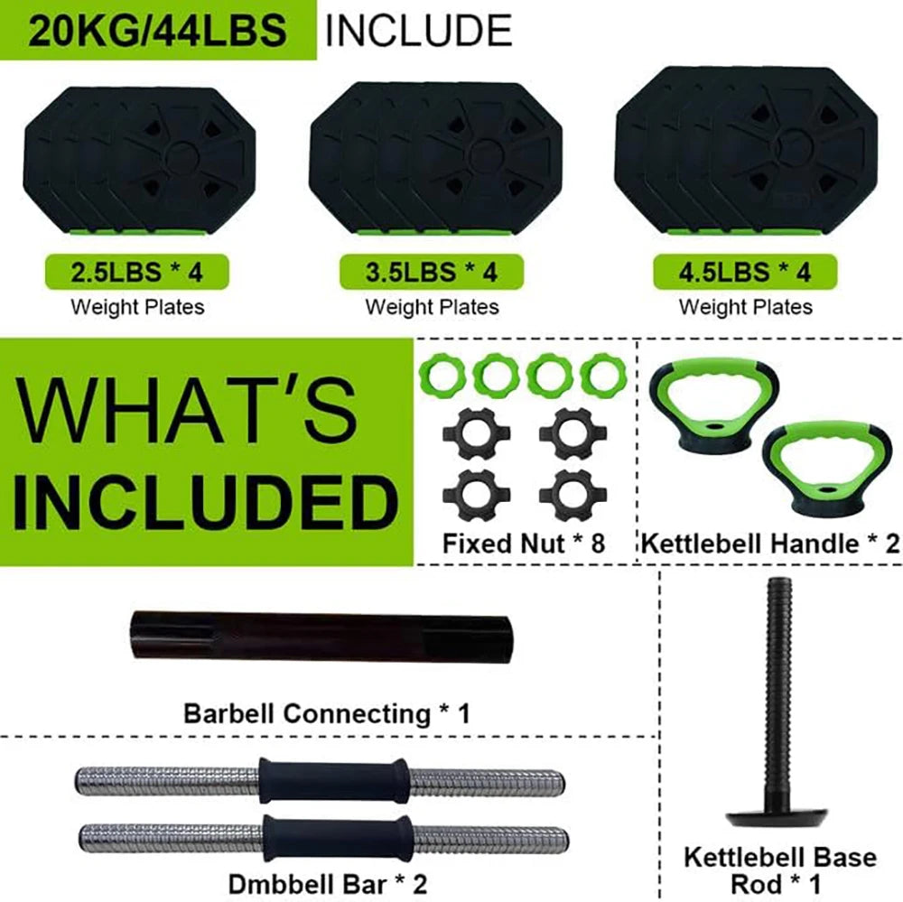 4 In 1 Adjustable Dumbbell Set Kettlebell Barbell Home Gym