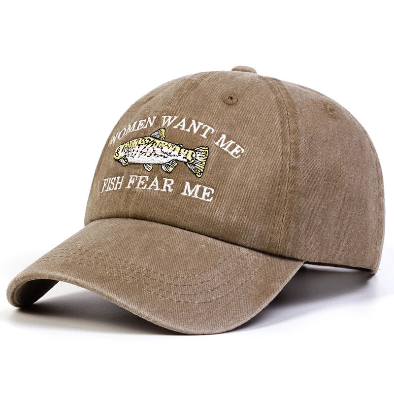 Unisex Letter Fish Print Baseball Cap Polyester Sun Hat
