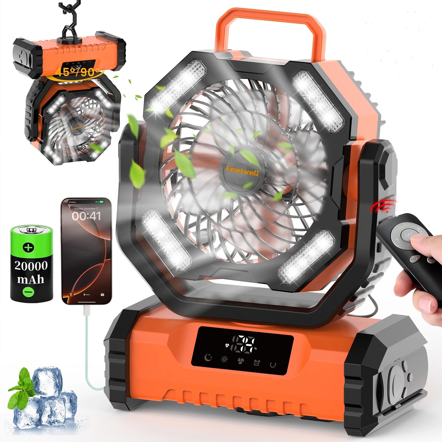 Portable 20000mAh LED Camping Fan With Touch Control