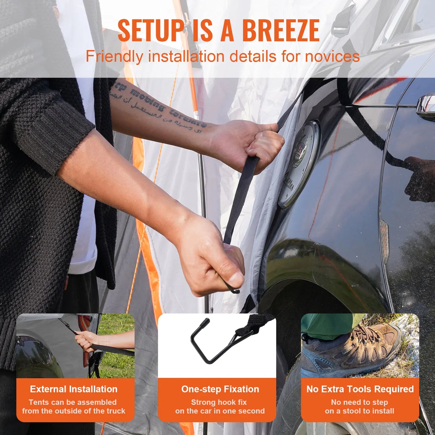 SucceBuy SUV Camping Tent Attachment for SUV With Rain Layer