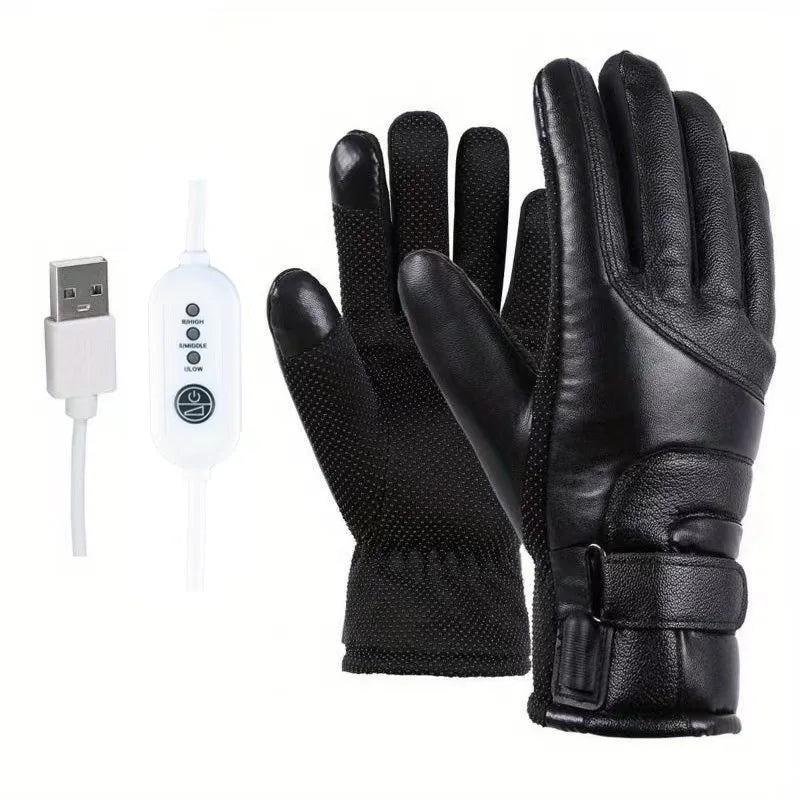 APWIKOGERH USB Heated Gloves Leather Hand Warmers Pro