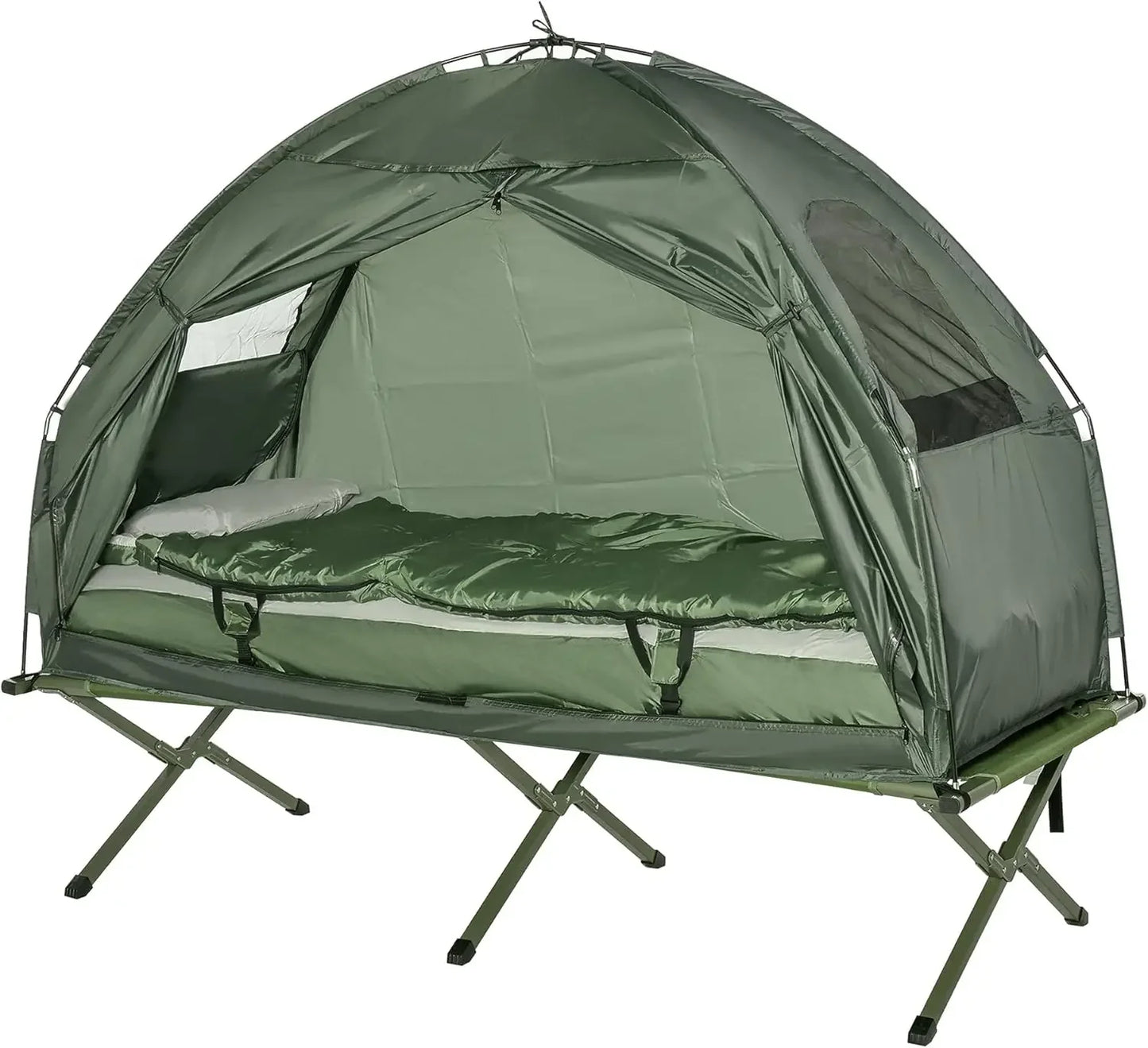 XMSJ Multifunctional Folding Camping Cot For Adults With Elevated Tent And Thick Air Mattress Pad