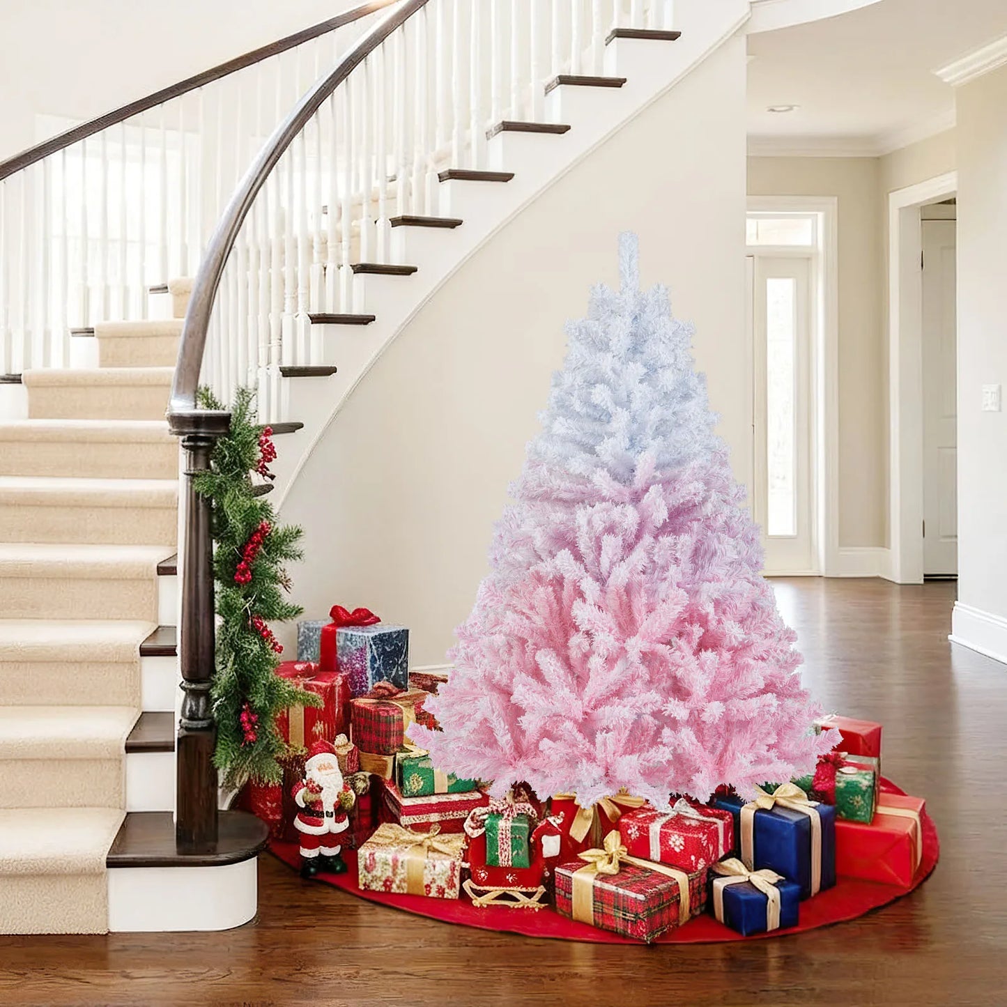 LIFEZEA Artificial Christmas Tree Hinged Flocked Indoor Holiday Decoration Lifelike