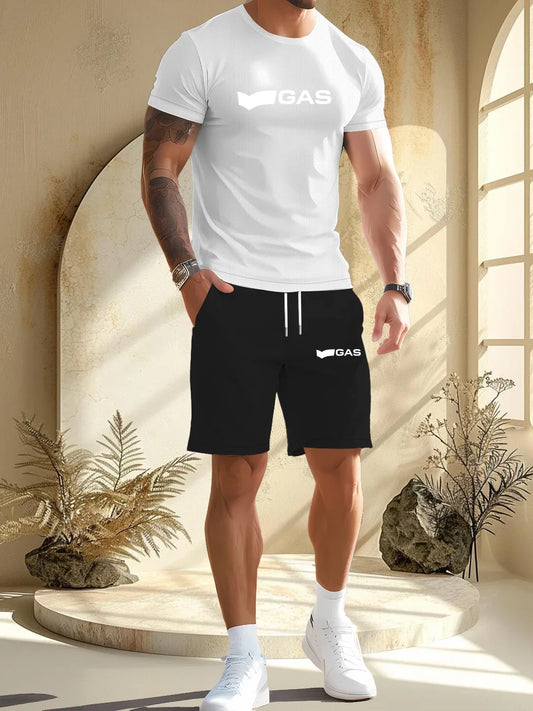 Summer Sports Mens Running Set Printed Top Shorts Jogging