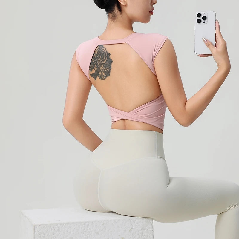Womens Quick Dry Backless Sports Tank Top Yoga Slimming