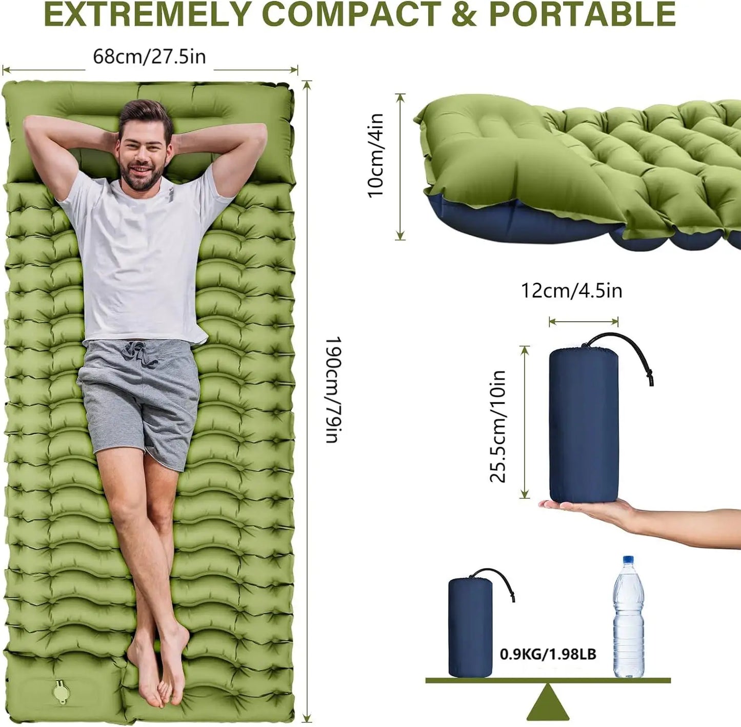 Inflatable Camping Sleeping Pad Built-In Pump And Pillow