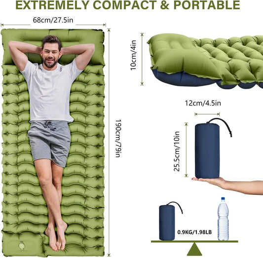 Inflatable Camping Sleeping Pad Built-In Pump And Pillow