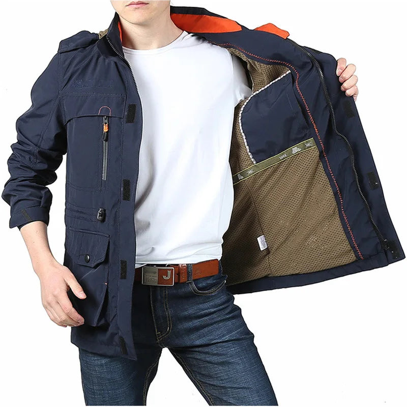 Mens Windproof Hooded Jacket Quick Dry Lightweight Coat
