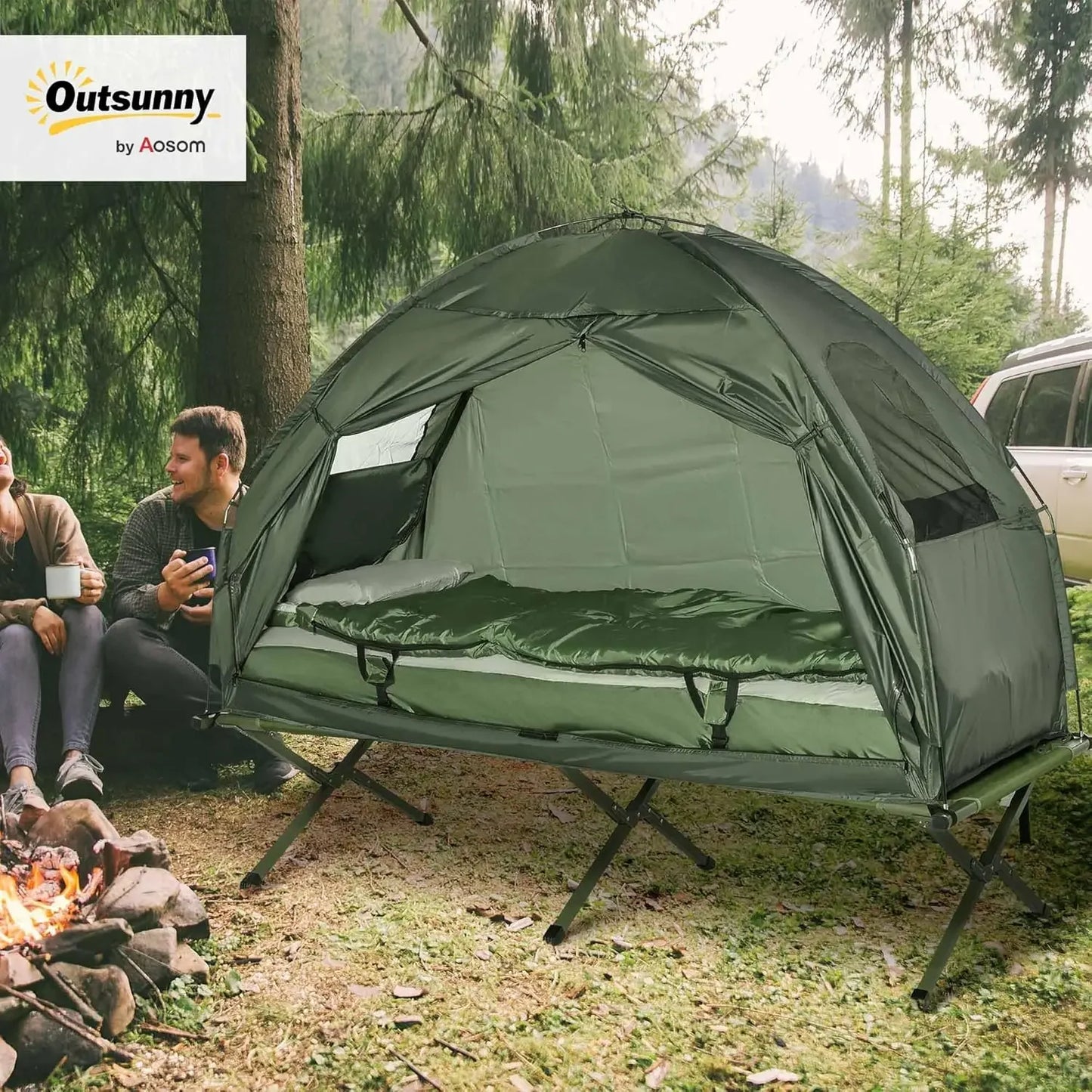 XMSJ Multifunctional Folding Camping Cot For Adults With Elevated Tent And Thick Air Mattress Pad