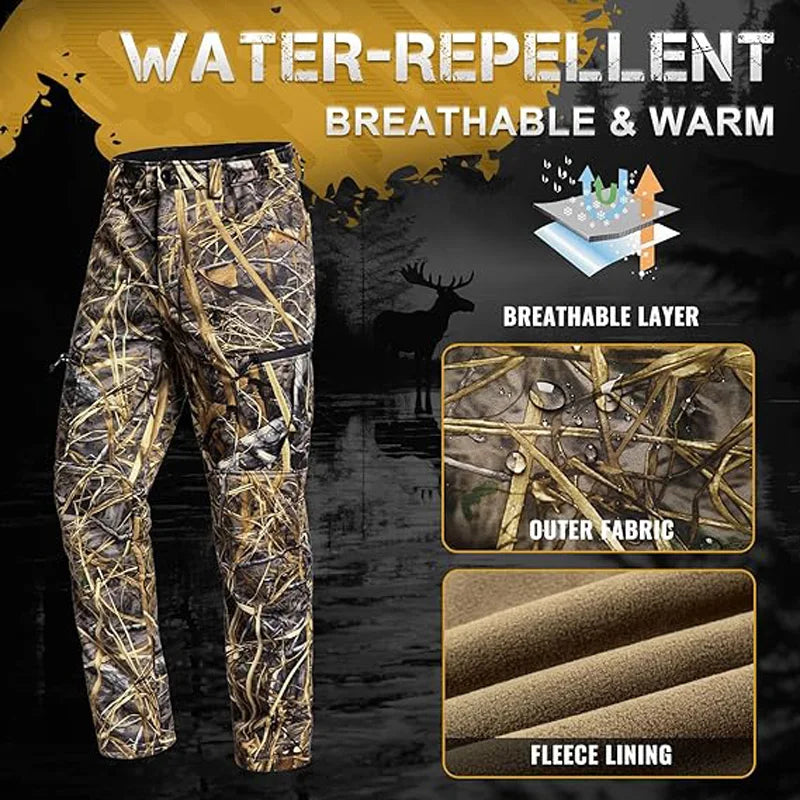 VOTAGOOCN Quiet Hunting Softshell Fleece Pants Camouflage