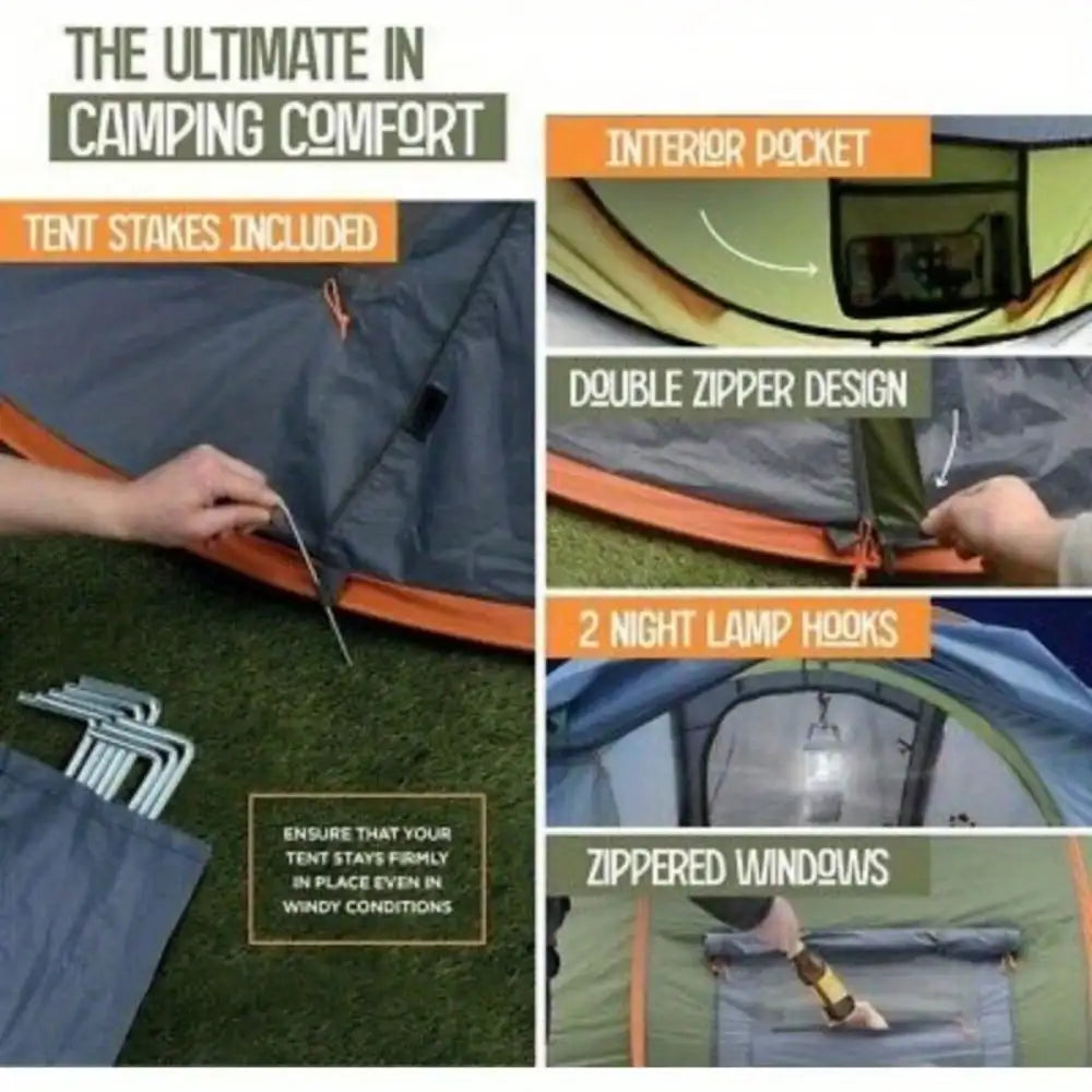 Pop Up Camping Tent With Two Doors UPF50 Plus Waterproof