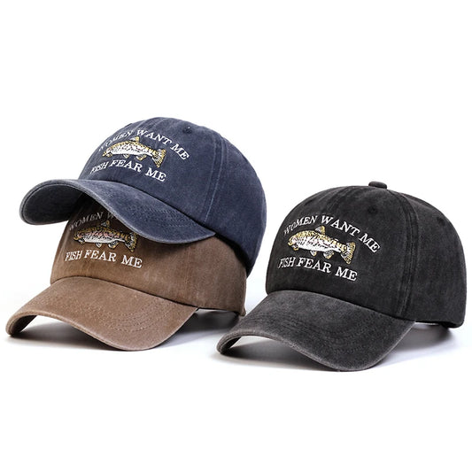 Unisex Letter Fish Print Baseball Cap Polyester Sun Hat
