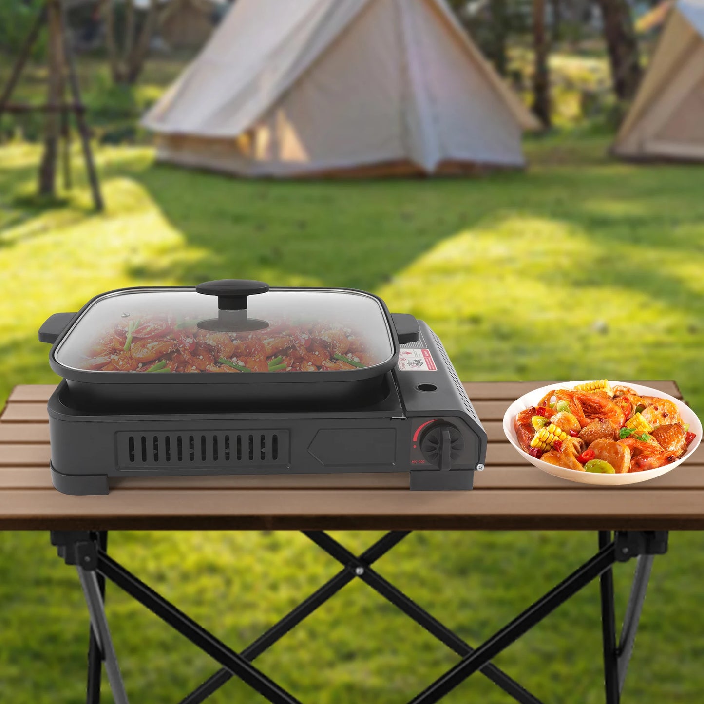 2.1KW Portable Butane Camping Grill Stove With Tray Lid