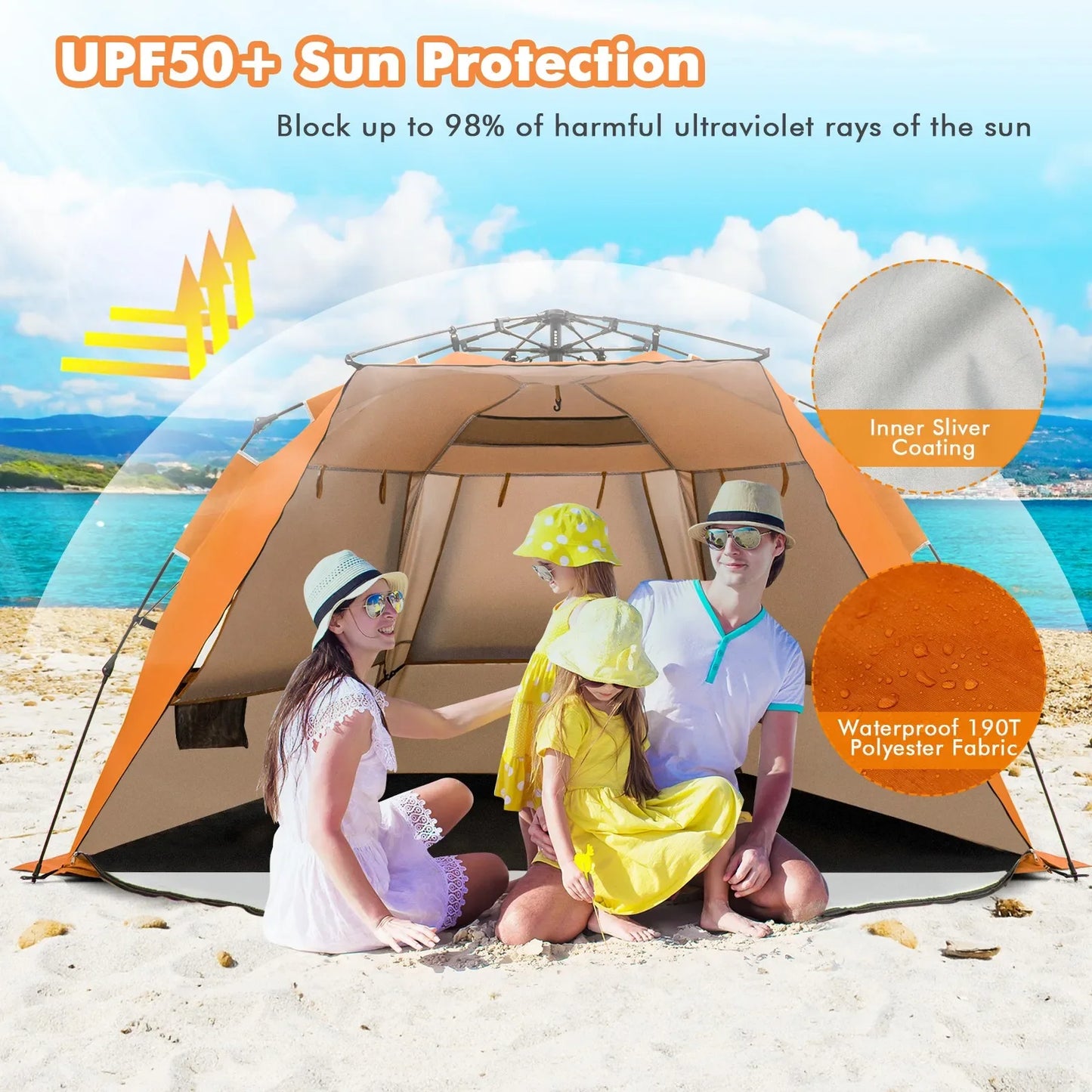Instant Pop Up Beach Tent With Zippered Front Porch Windows