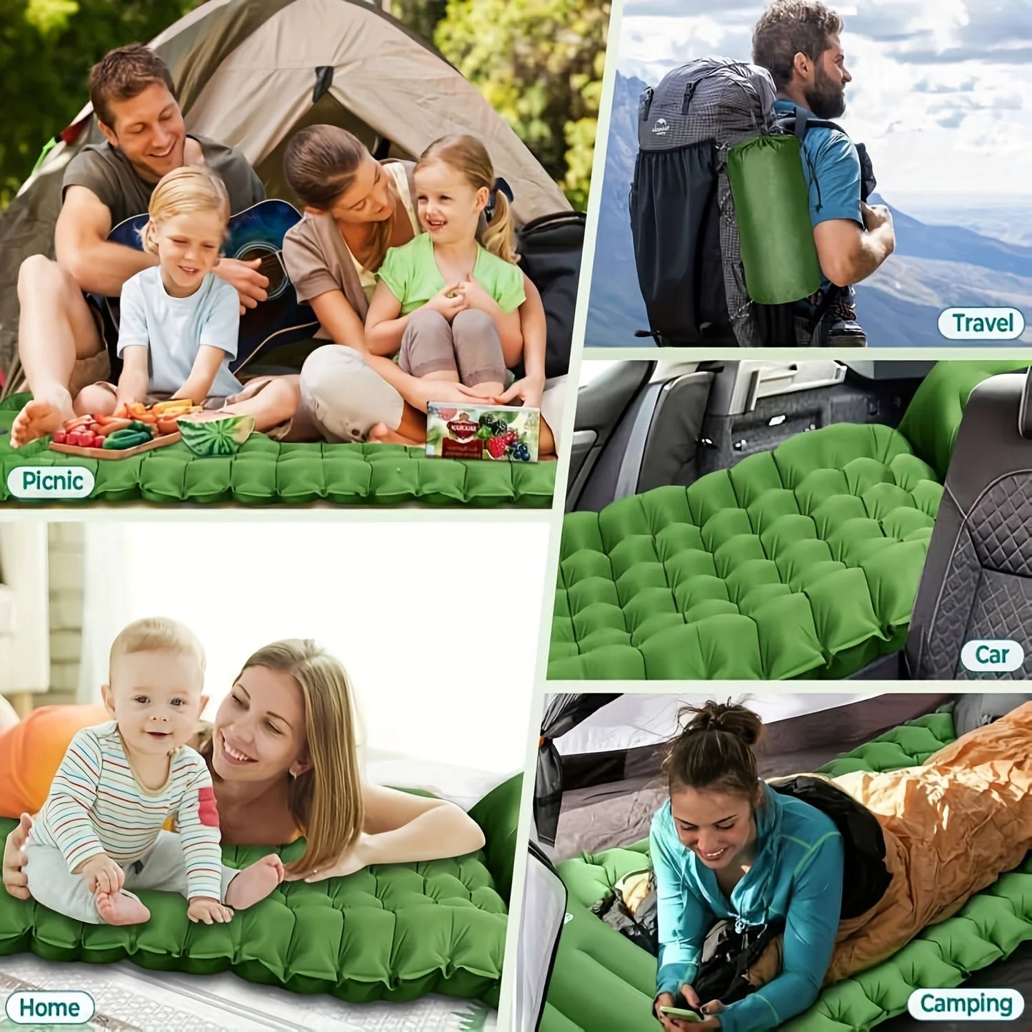 Inflatable Camping Sleeping Pad Built-In Pump And Pillow