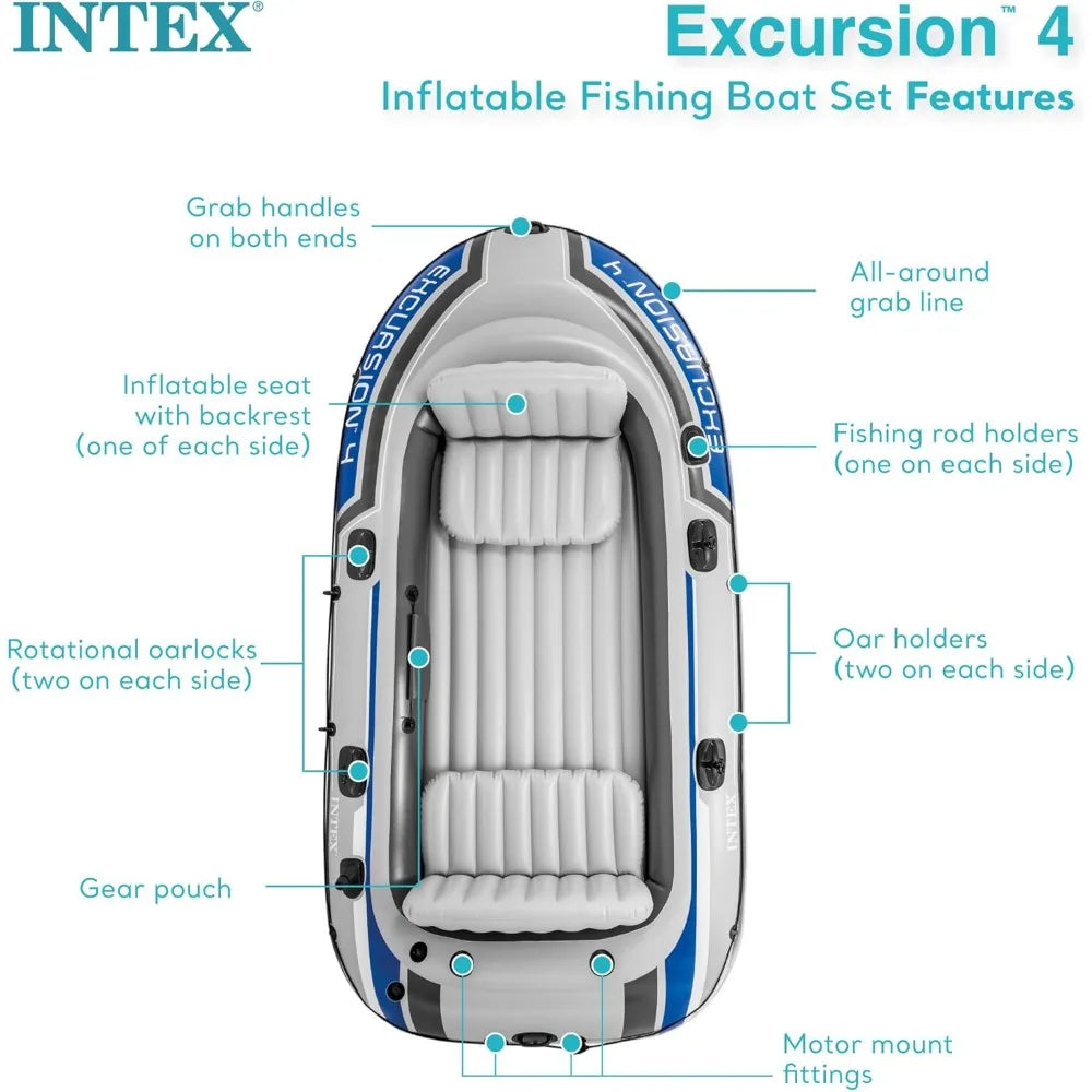 Inflatable Boat Set 1100lb Capacity With Deluxe Oars And Pump
