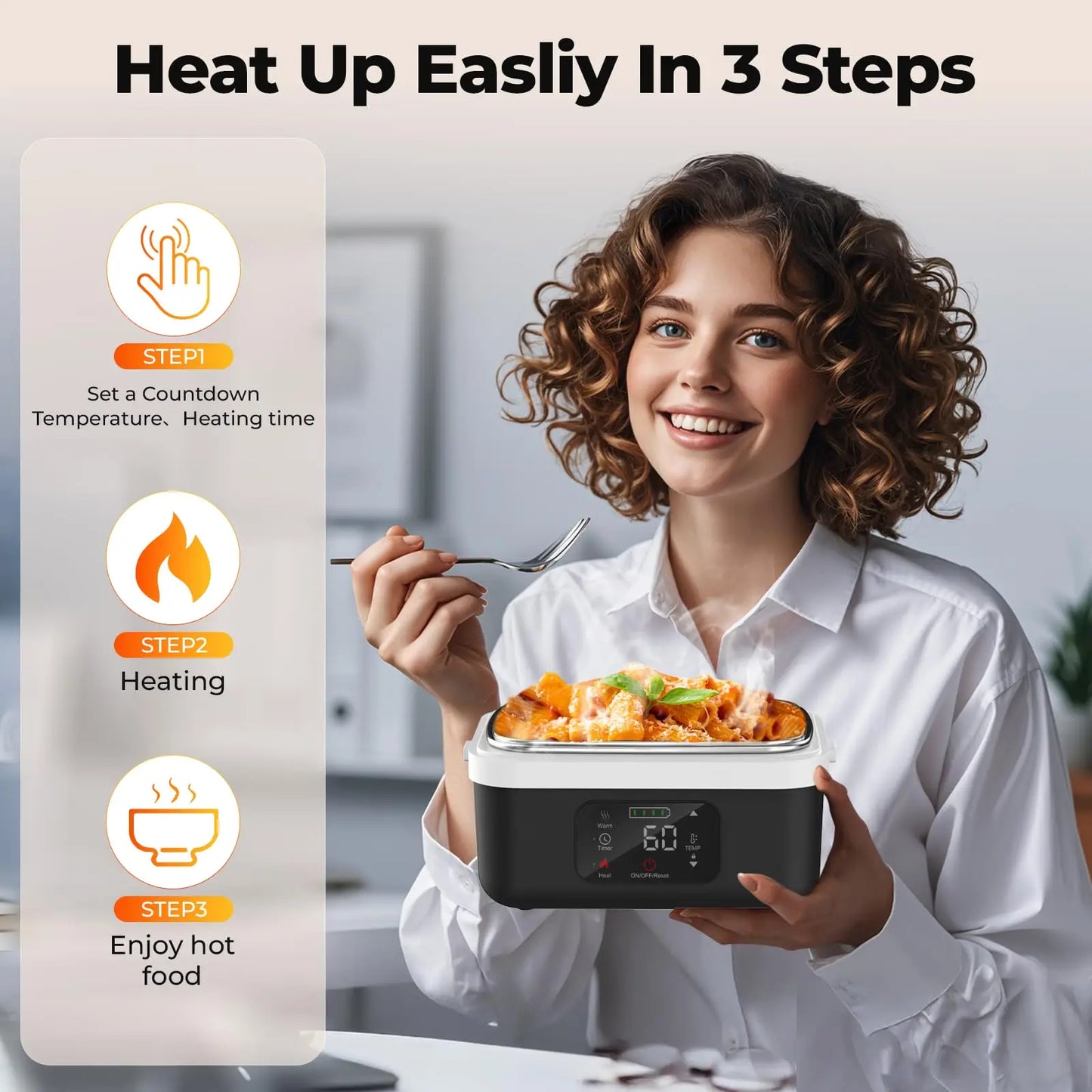 Wireless Insulated Lunch Box with 8000mAh Battery 60W Heater