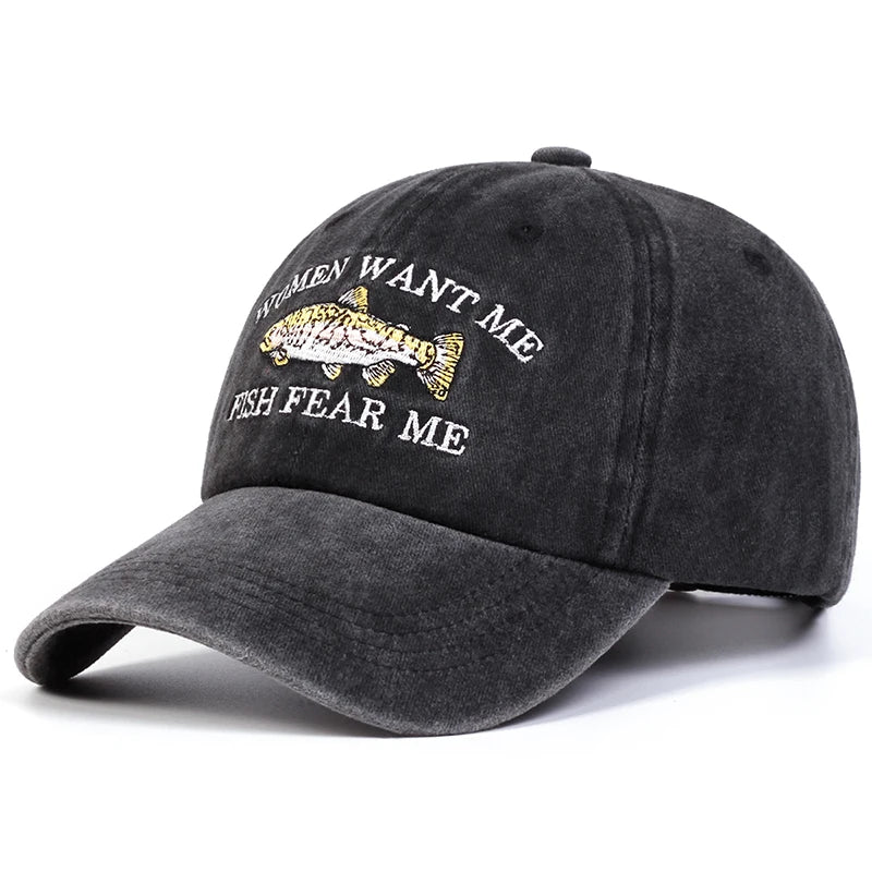 Unisex Letter Fish Print Baseball Cap Polyester Sun Hat