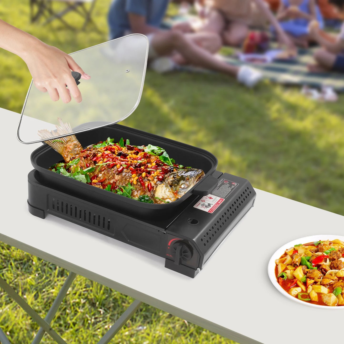 2.1KW Portable Butane Camping Grill Stove With Tray Lid