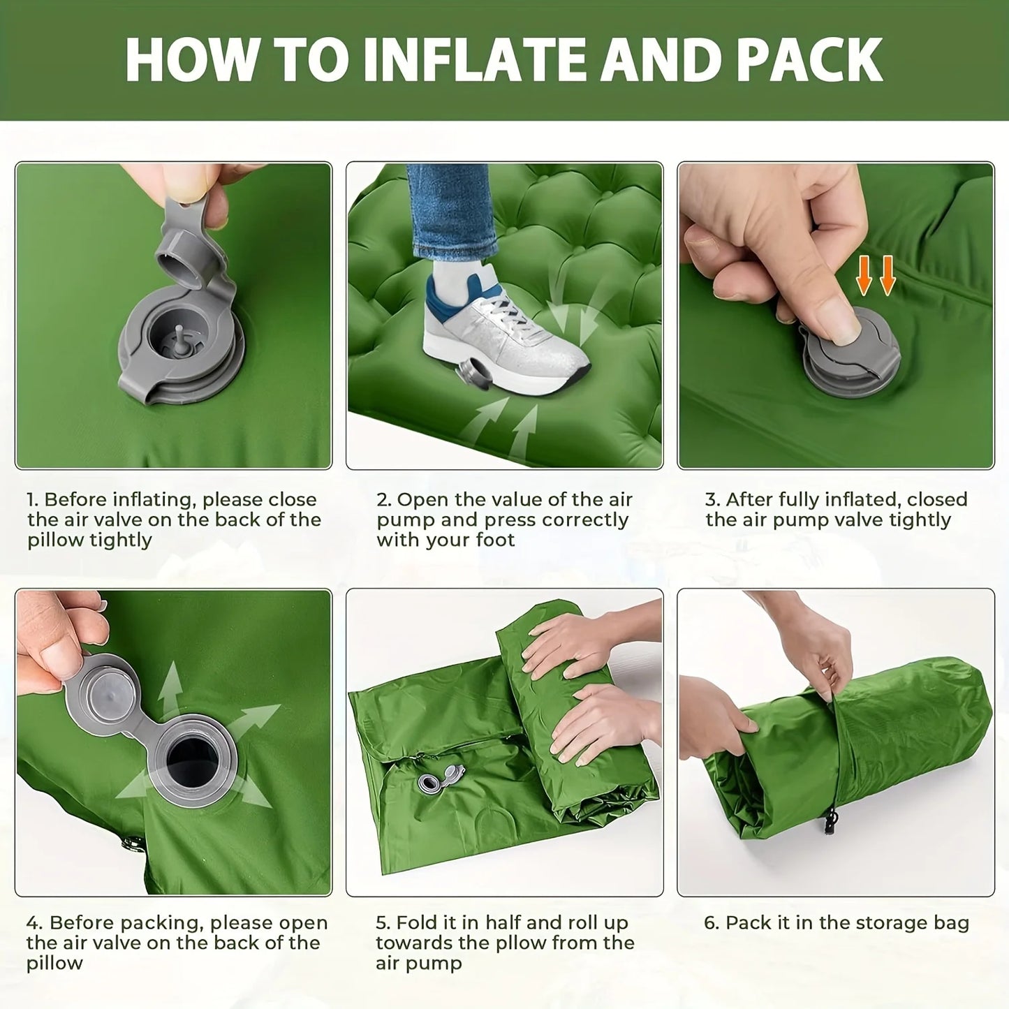 Inflatable Camping Sleeping Pad Built-In Pump And Pillow