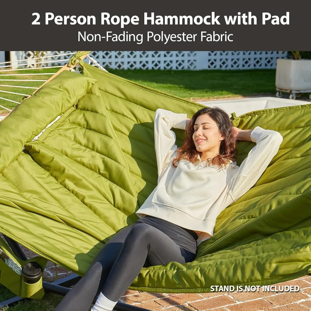 Outdoor Double Hammock With Hardwood Spreader Bars Durable