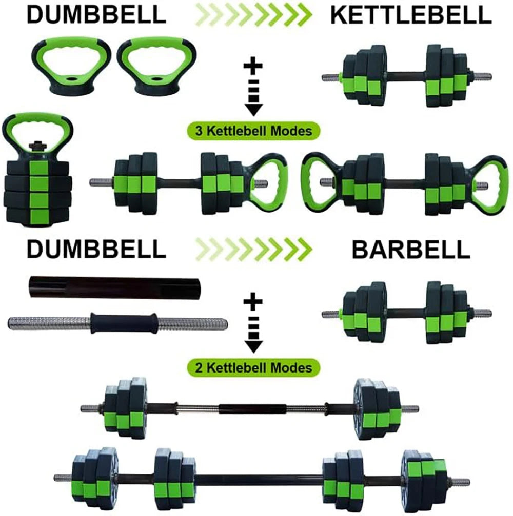 4 In 1 Adjustable Dumbbell Set Kettlebell Barbell Home Gym