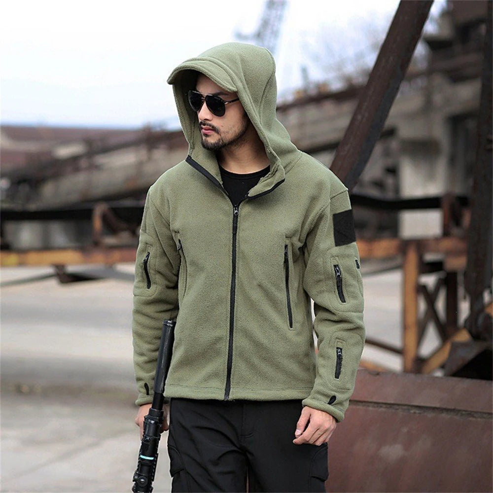 Men Military Winter Thermal Fleece Tactical Hooded Softshell Jacket