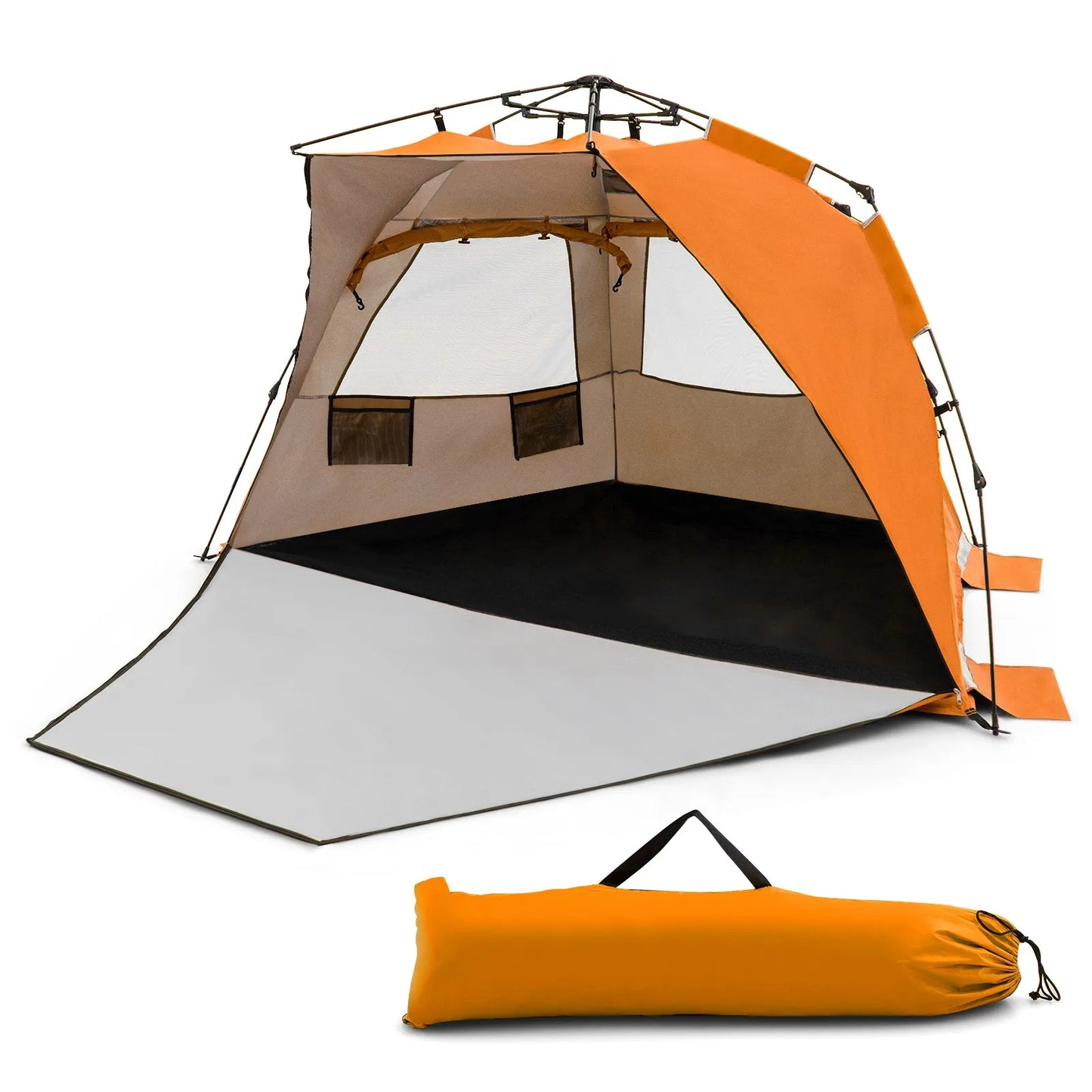 Instant Pop Up Beach Tent With Zippered Front Porch Windows