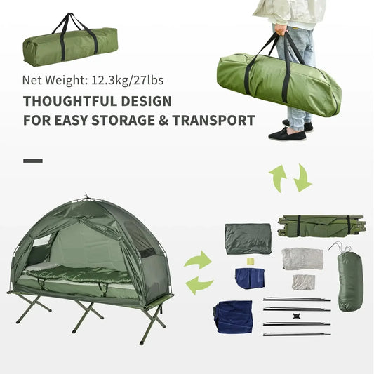 XMSJ Multifunctional Folding Camping Cot For Adults With Elevated Tent And Thick Air Mattress Pad