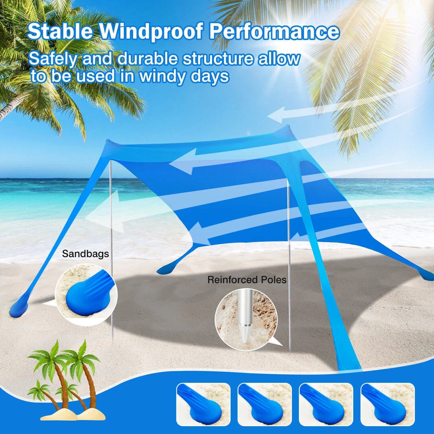 Outdoor Beach Tent Sun Shade UV Windproof Pop Up Sun Shelter