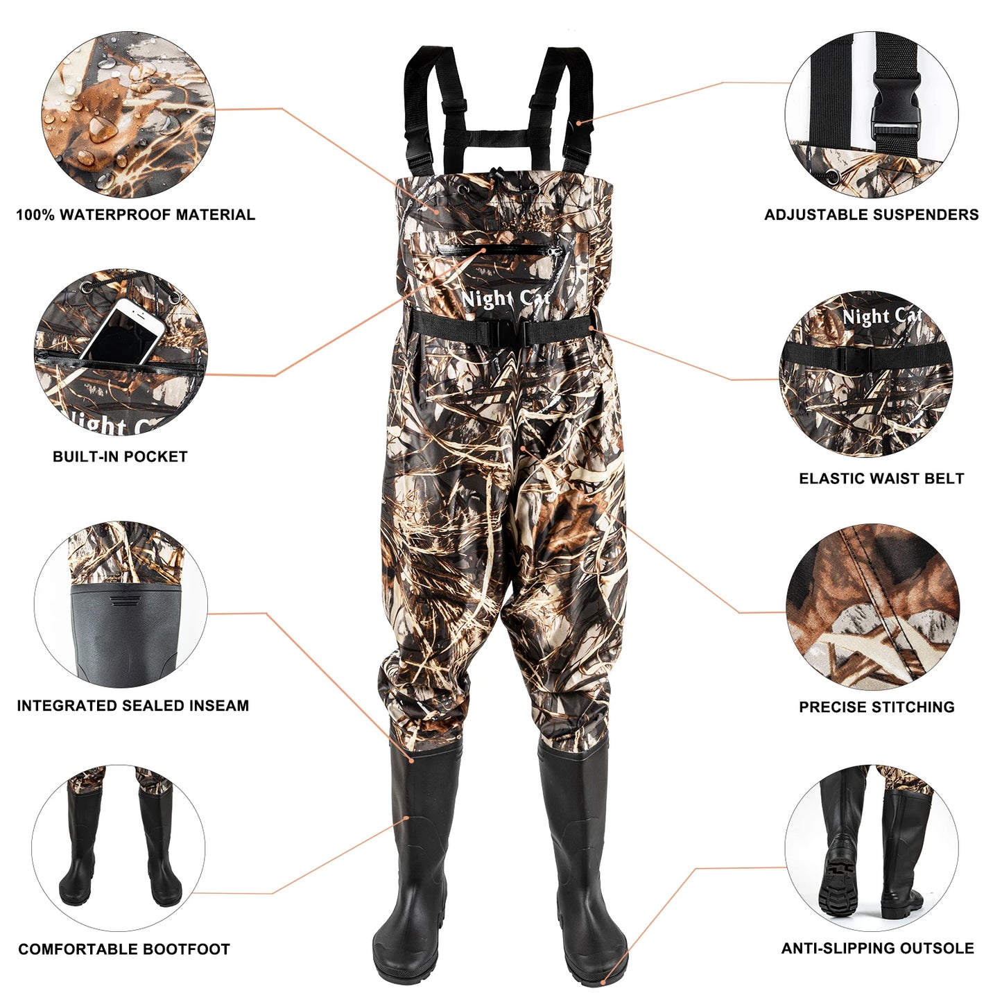 Chest Waders With Boots For Fishing Waterproof Nylon PVC