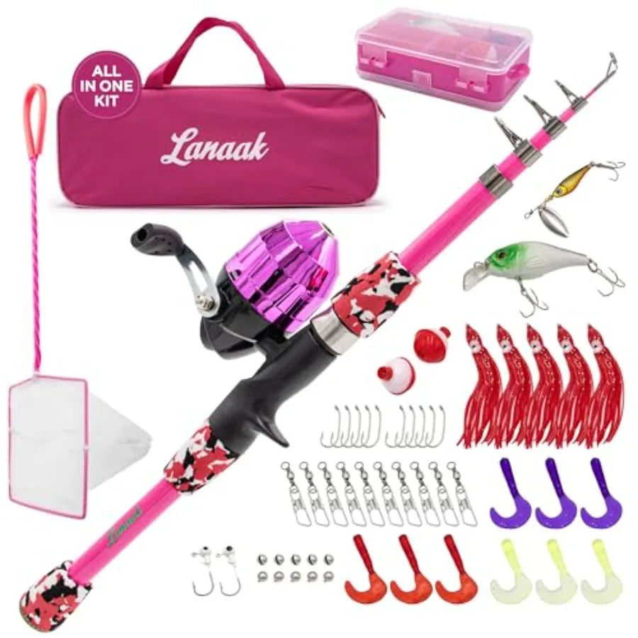 Portable Telescopic Fishing Rod Set With Tackle Box And Net