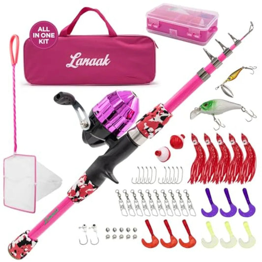 Portable Telescopic Fishing Rod Set With Tackle Box And Net