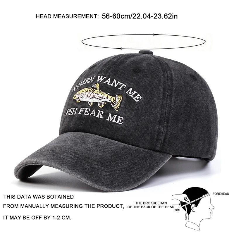 Unisex Letter Fish Print Baseball Cap Polyester Sun Hat