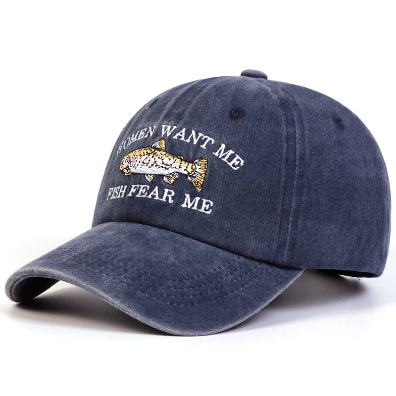 Unisex Letter Fish Print Baseball Cap Polyester Sun Hat