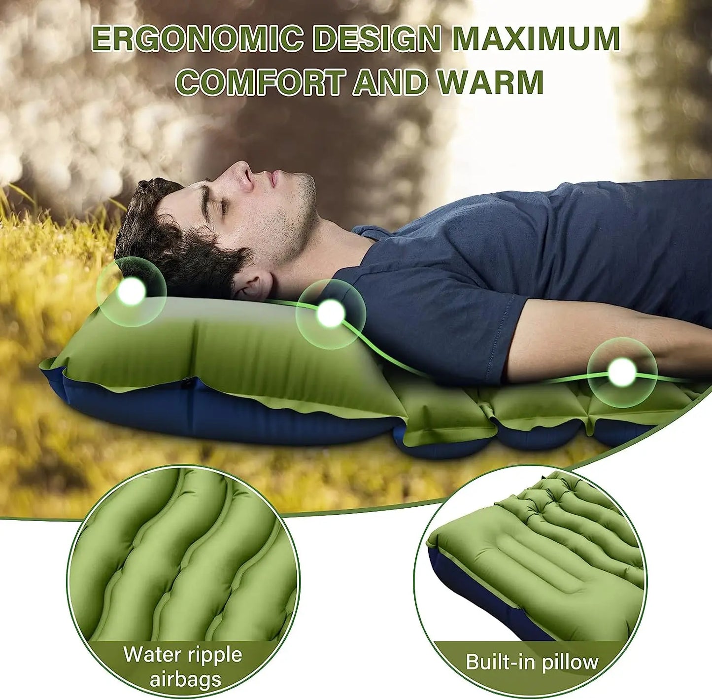 Inflatable Camping Sleeping Pad Built-In Pump And Pillow