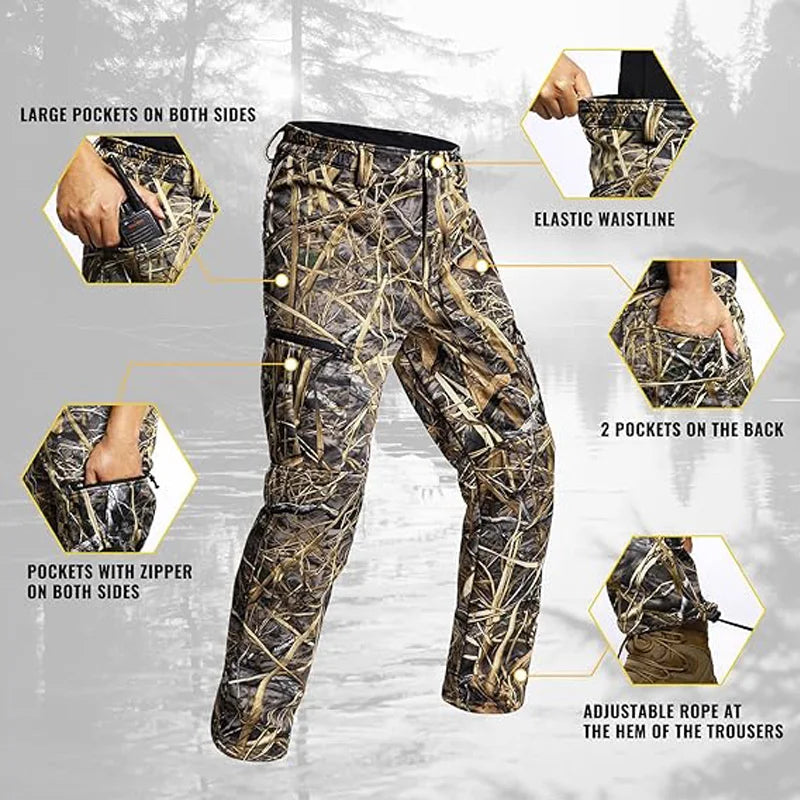 VOTAGOOCN Quiet Hunting Softshell Fleece Pants Camouflage