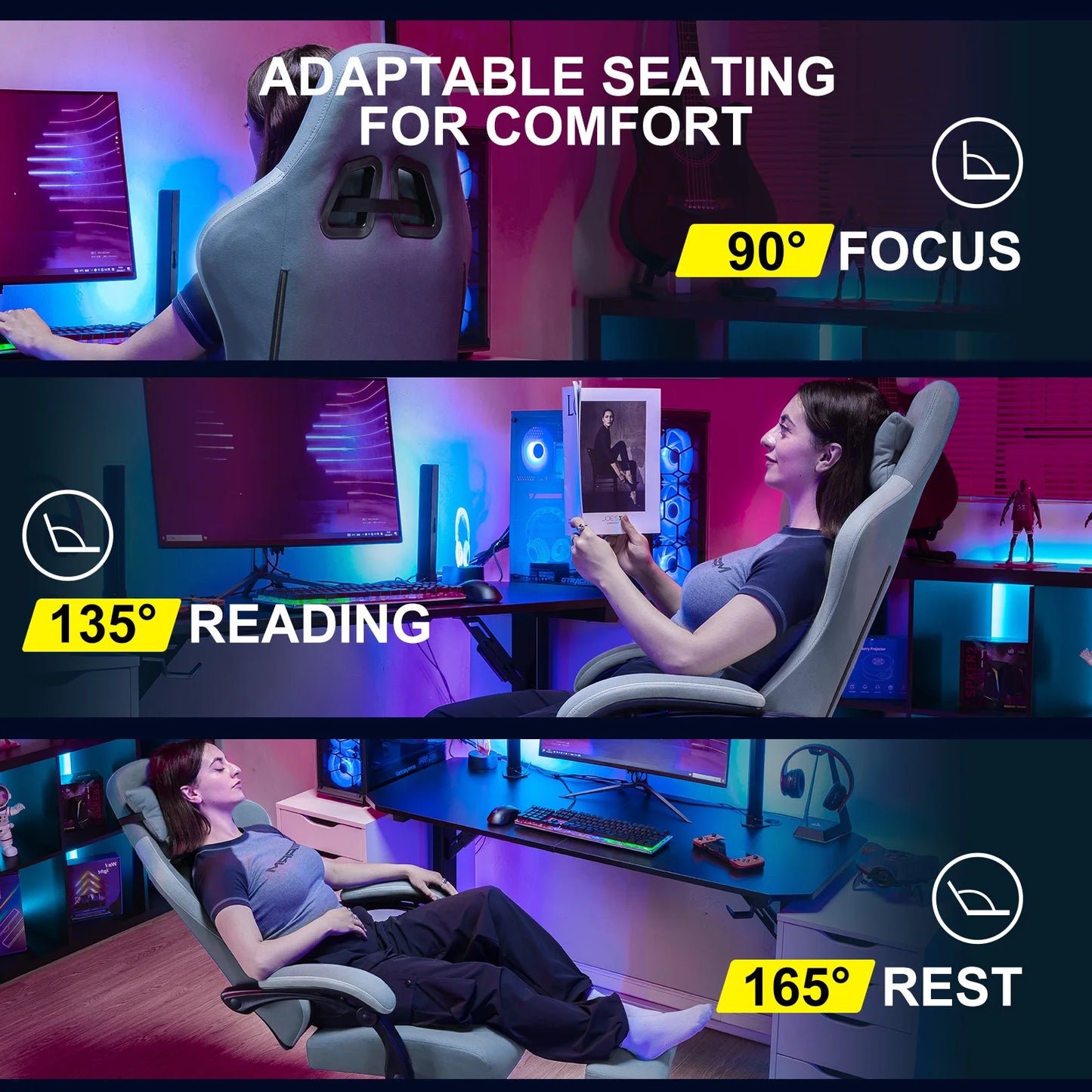 GTPLAYER Ergonomic Gaming Chair With Lumbar Support And Footrest