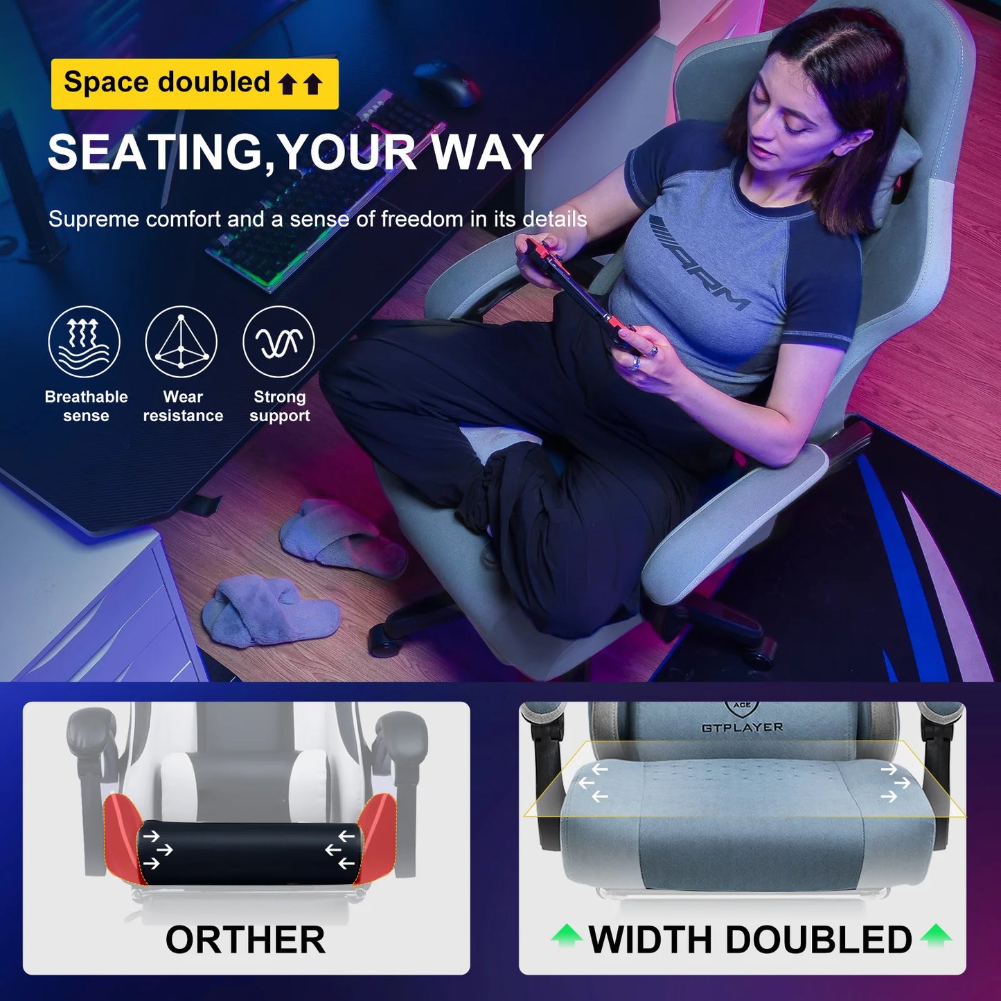 GTPLAYER Ergonomic Gaming Chair With Lumbar Support And Footrest